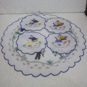 Oriental Themed Handstitched Sandwich Plate and Stemware Dollie Set